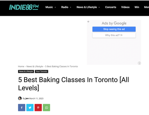 Honoured to be on the 5 Best Baking Classes In Toronto List!